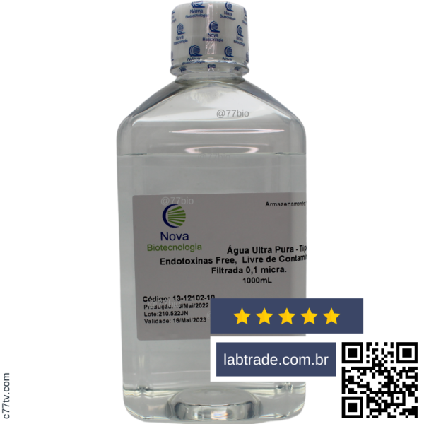 Água ultrapura tipo I - Endotoxinas free, livre de contaminação - Filtrada 0,1 micra - 500ml 13-12102-05