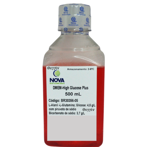 DMEM - High Glucose Plus com L-Alanyl -L-Glutamina [4,0mM/L], com piruvato de sódio [110mg/L], com glicose [4,5g/L] e bicarbonato de sódio [3,7g/L] - 500mL- BR30356-05  | - 20°C