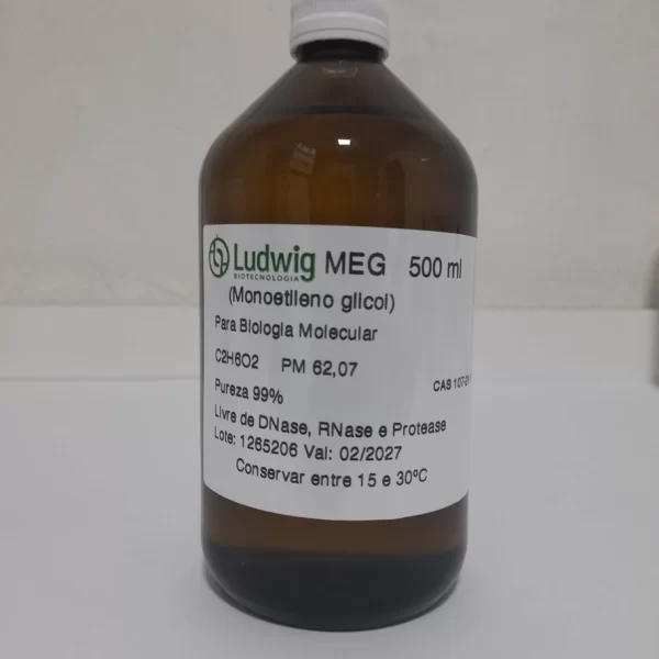 MEG (Monoetileno glicol), PM 62,07, Pureza >99%, C2H6O2, CAS 107-21-1. Frasco com 500 ml.