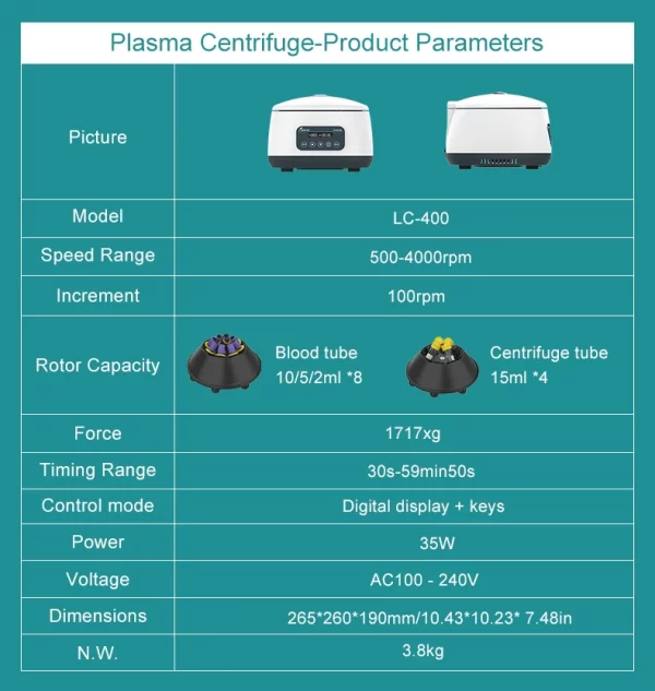 Centrífuga Digital de Laboratório JOANLAB para Plasma e PRP, Compatível com Tubos de Coleta de Sangue de 2ml, 5ml, 10ml e Tubos de Centrífuga de 15ml - Image 12